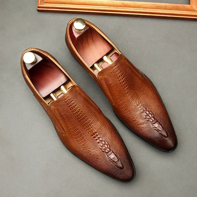 Handmade Mens Wedding Oxford Shoes Black Khaki Genuine Leather Brogue Men's Dress Shoes Slip On Business Formal Shoes For Men