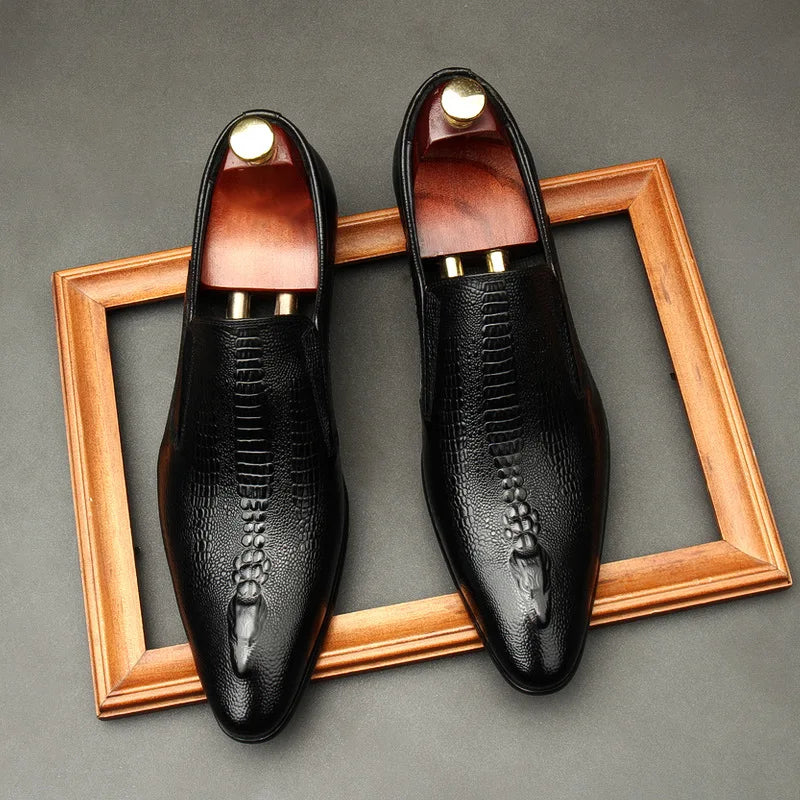 Handmade Mens Wedding Oxford Shoes Black Khaki Genuine Leather Brogue Men's Dress Shoes Slip On Business Formal Shoes For Men