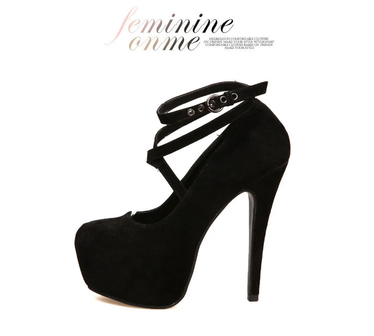 Shoes Woman Pumps Cross-tied Ankle Strap Wedding Party Shoes Platform Dress Women Shoes High Heels Suede Ladies Shoes Plus Size7