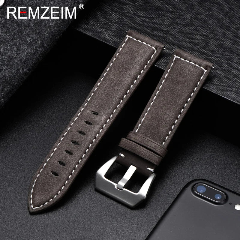Genuine Leather Watchband Bracelet Black Blue Brown Vintage Matte Watch Strap For Women Men 18mm 20mm 22mm 24mm Wrist Band