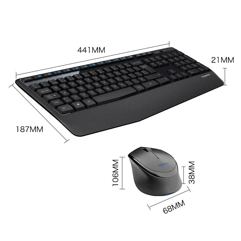 Logitech MK345 Wireless Keyboard Mouse Combos For PC Laptop Optical Ergonomic Mice Full Size Keyboard Combos Splash-Proof Office