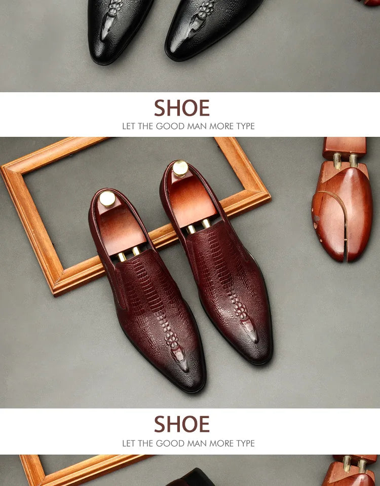 Handmade Mens Wedding Oxford Shoes Black Khaki Genuine Leather Brogue Men's Dress Shoes Slip On Business Formal Shoes For Men