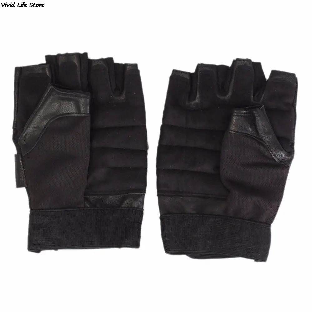 Men Black PU Leather Weight Lifting Gym Gloves