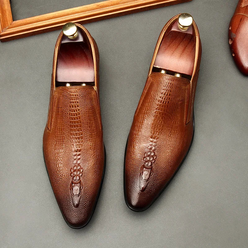 Handmade Mens Wedding Oxford Shoes Black Khaki Genuine Leather Brogue Men's Dress Shoes Slip On Business Formal Shoes For Men