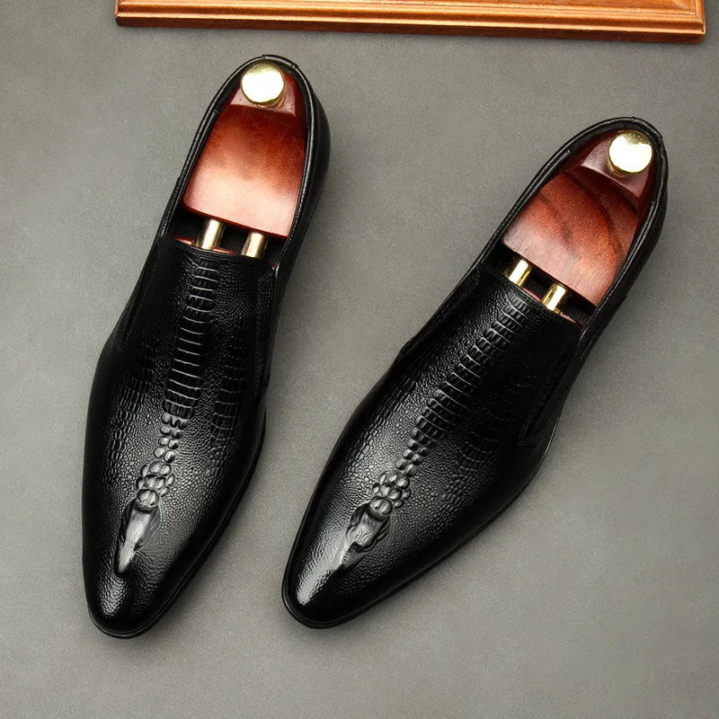 Handmade Mens Wedding Oxford Shoes Black Khaki Genuine Leather Brogue Men's Dress Shoes Slip On Business Formal Shoes For Men