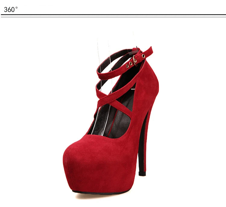 Shoes Woman Pumps Cross-tied Ankle Strap Wedding Party Shoes Platform Dress Women Shoes High Heels Suede Ladies Shoes Plus Size7