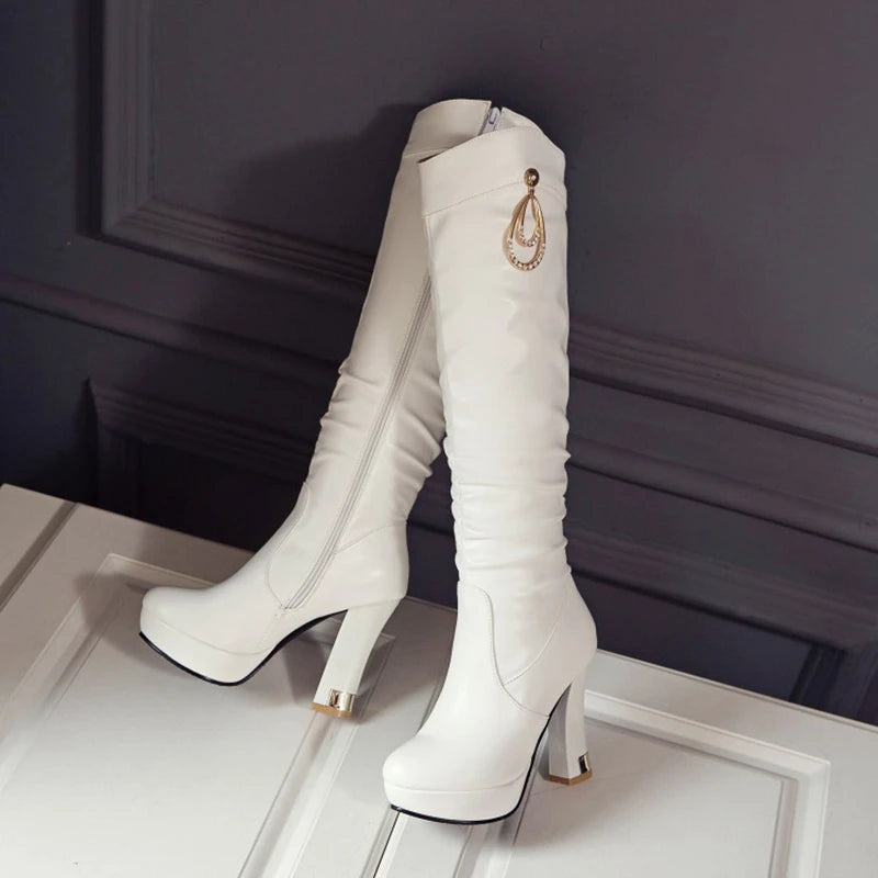 Winter Boots Women PU Sexy Fashion Knee Long Boots zipper High Heel Boots Platform Women Shoes Zapatos De Mujer Botas K1-4