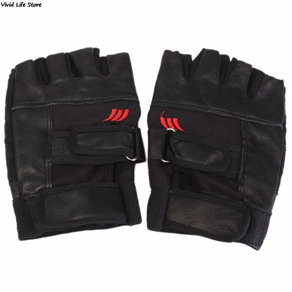 Men Black PU Leather Weight Lifting Gym Gloves