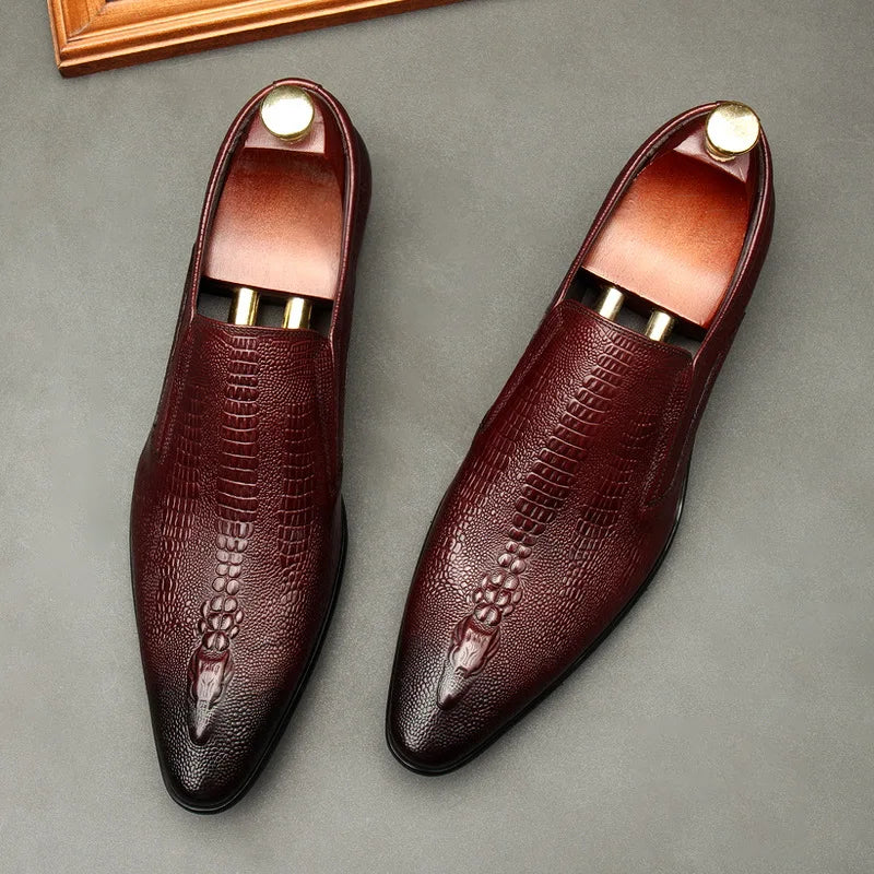 Handmade Mens Wedding Oxford Shoes Black Khaki Genuine Leather Brogue Men's Dress Shoes Slip On Business Formal Shoes For Men