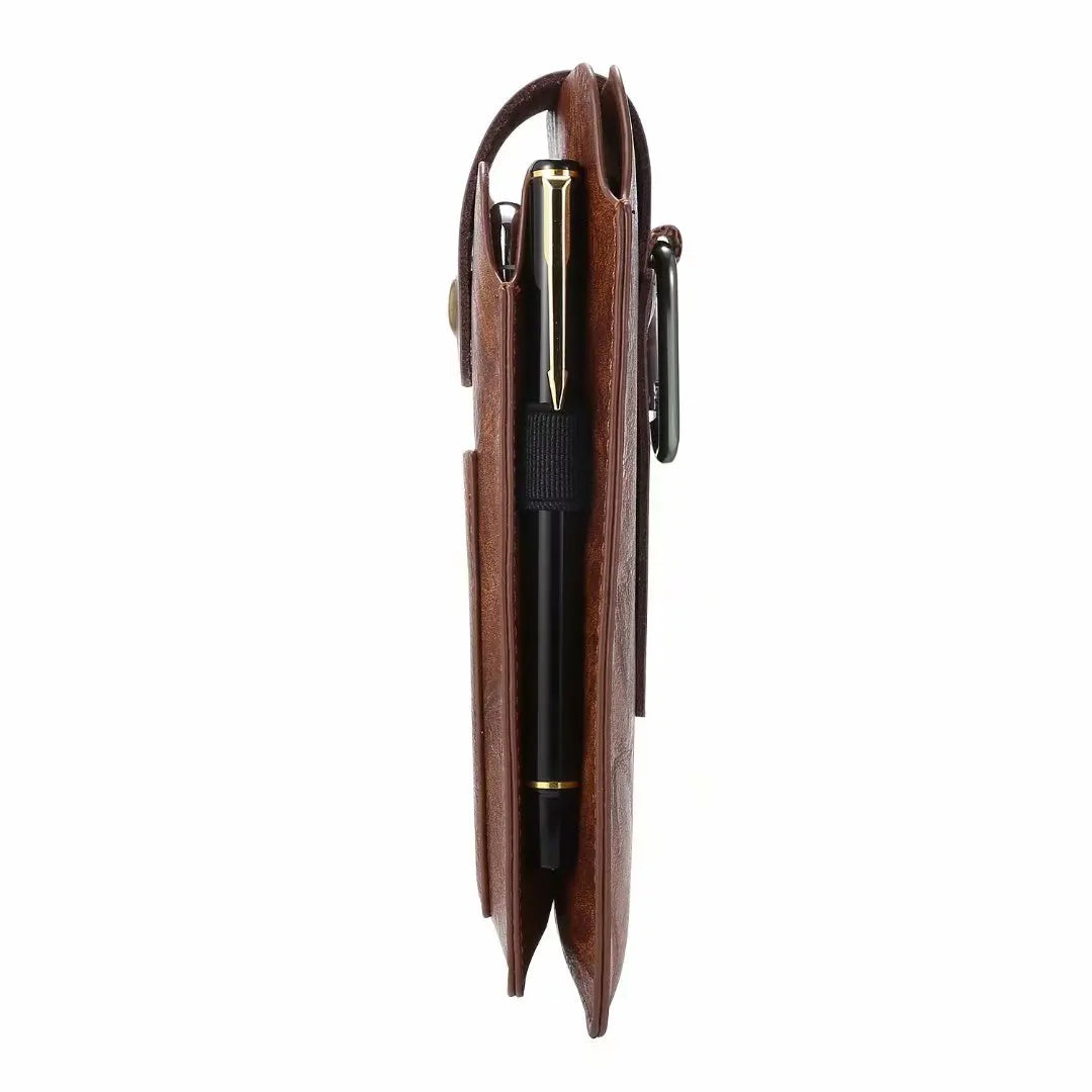 Cow Leather Dual Pouch Travel Men Waist Bag Holder For iPhone Samsung Xiaomi Redmi 7 Pro Huawei 2 Phone Belt Clip Case Holster