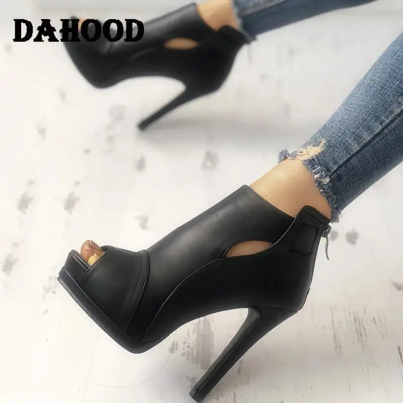 DAHOOD Women High Heel Shoes New Sexy Thin Heel Peep Toe Ladies Shoes Black Hollow Out Party Office Wedding Female Shoes