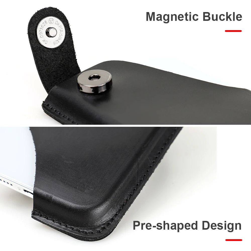 CONTACT'S FAMILY Cow Leather Phone Pouch Case For iPhone 14 13 12 11 Pro Max X 8 7 XR XS Cover Waist Belt Clip Holster Bags