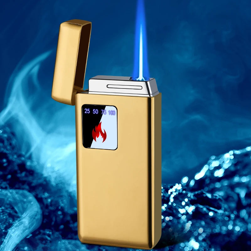 Electricity Blue Flame Ice Plating Digital Display Power Touch Sensor Windproof Jet Cigar Torch Lighter Without Gas
