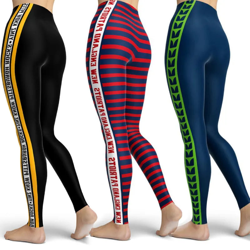 Black Design Skinny Striped Printed Sport Women Leggings Tight Push Up Pants Femme Fitness Hiking High Waist Gym Leggins Clothes