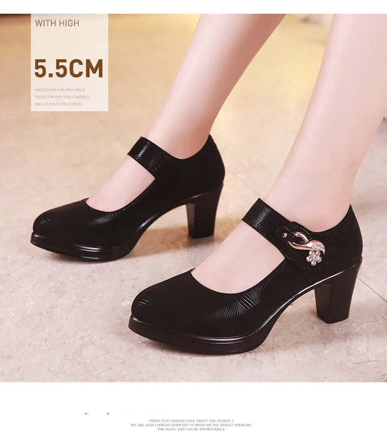 6cm 8cm 10cm Block Heel Platform Pumps Women Shoes 2024 Spring Floral Black High Heels Shoes Ladies Elegant Office Shoe 41 42 43