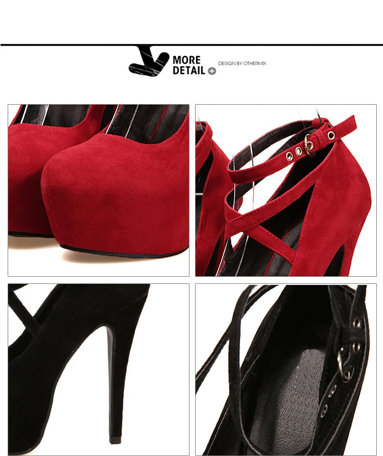 Shoes Woman Pumps Cross-tied Ankle Strap Wedding Party Shoes Platform Dress Women Shoes High Heels Suede Ladies Shoes Plus Size7