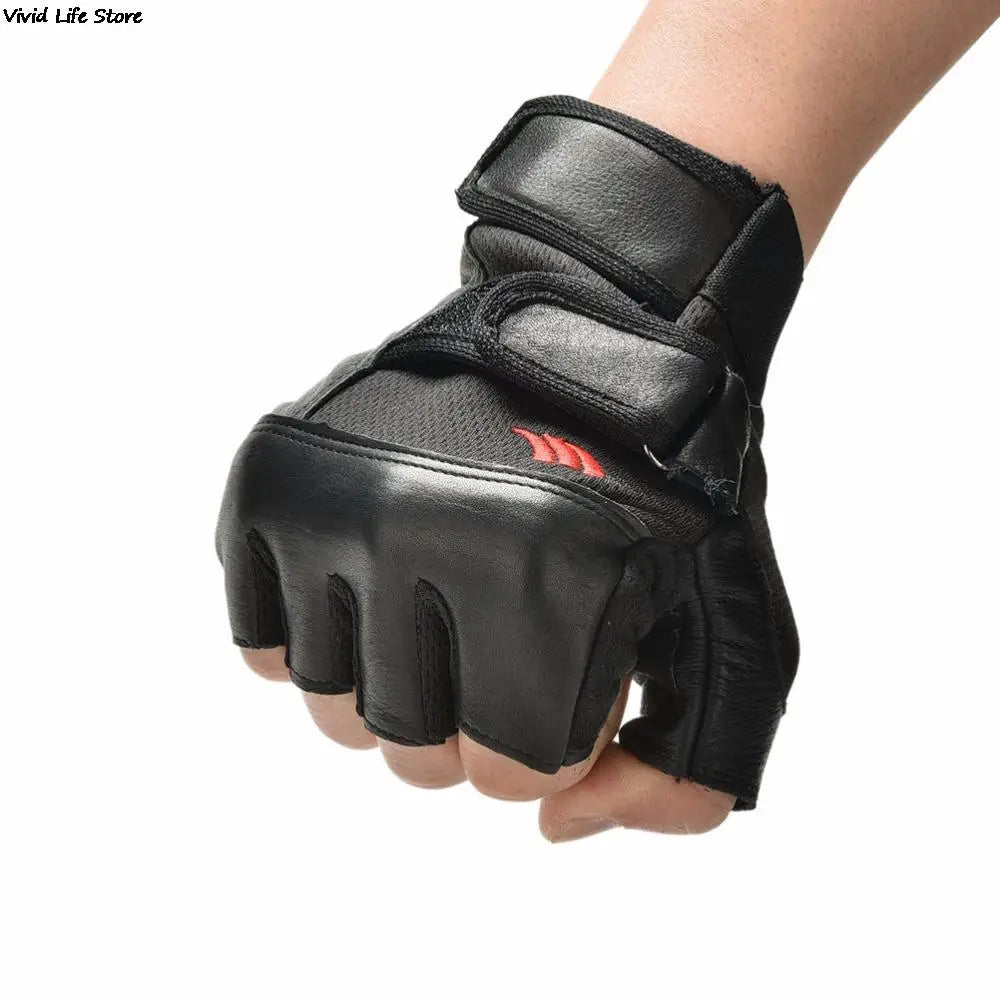 Men Black PU Leather Weight Lifting Gym Gloves