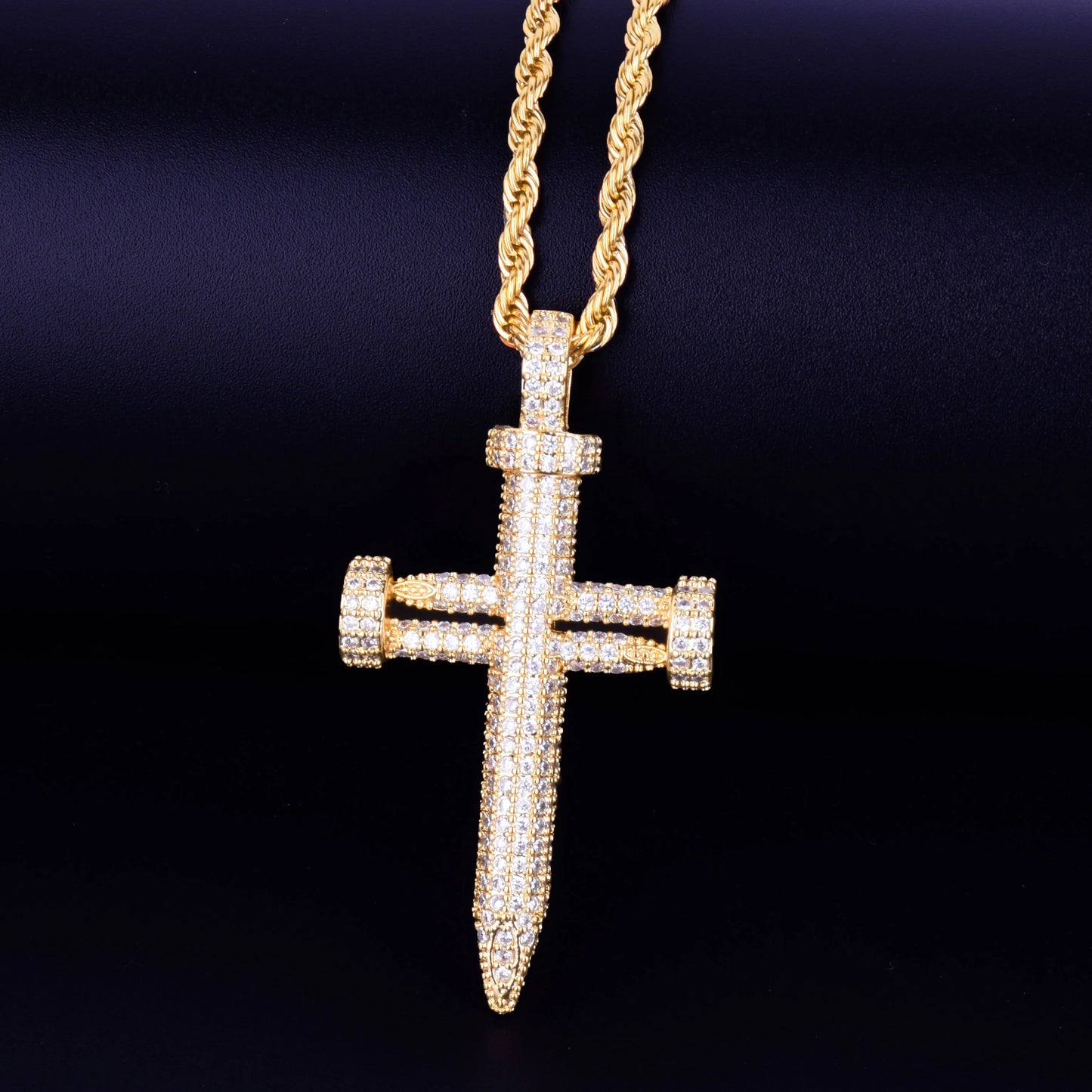 Nail Cross Pendant Necklace AAA Cubic Zircon Men's Hip Hop Street Rock Jewelry
