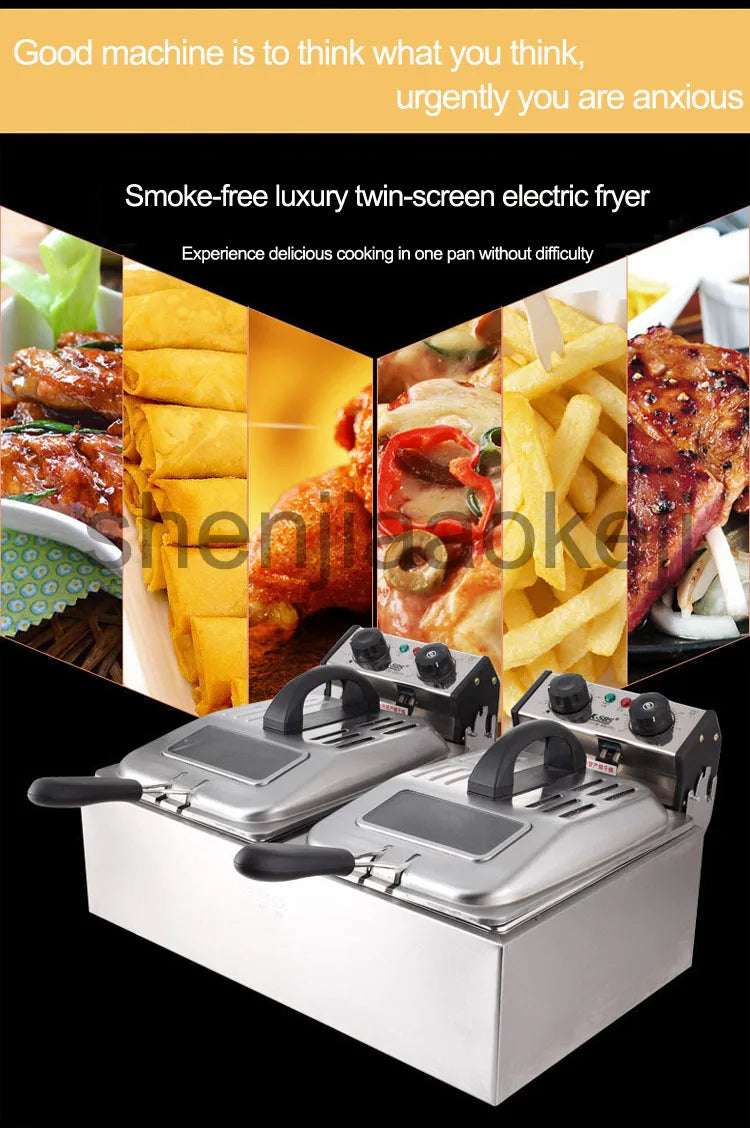 Smoke-free time electric fryer two-cylinder electric fryer commercial large capacity frying machine 220V 5600W 1PC