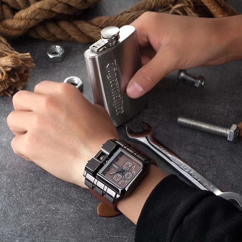 Men's Quartz Square Dial Super Big Men Watches