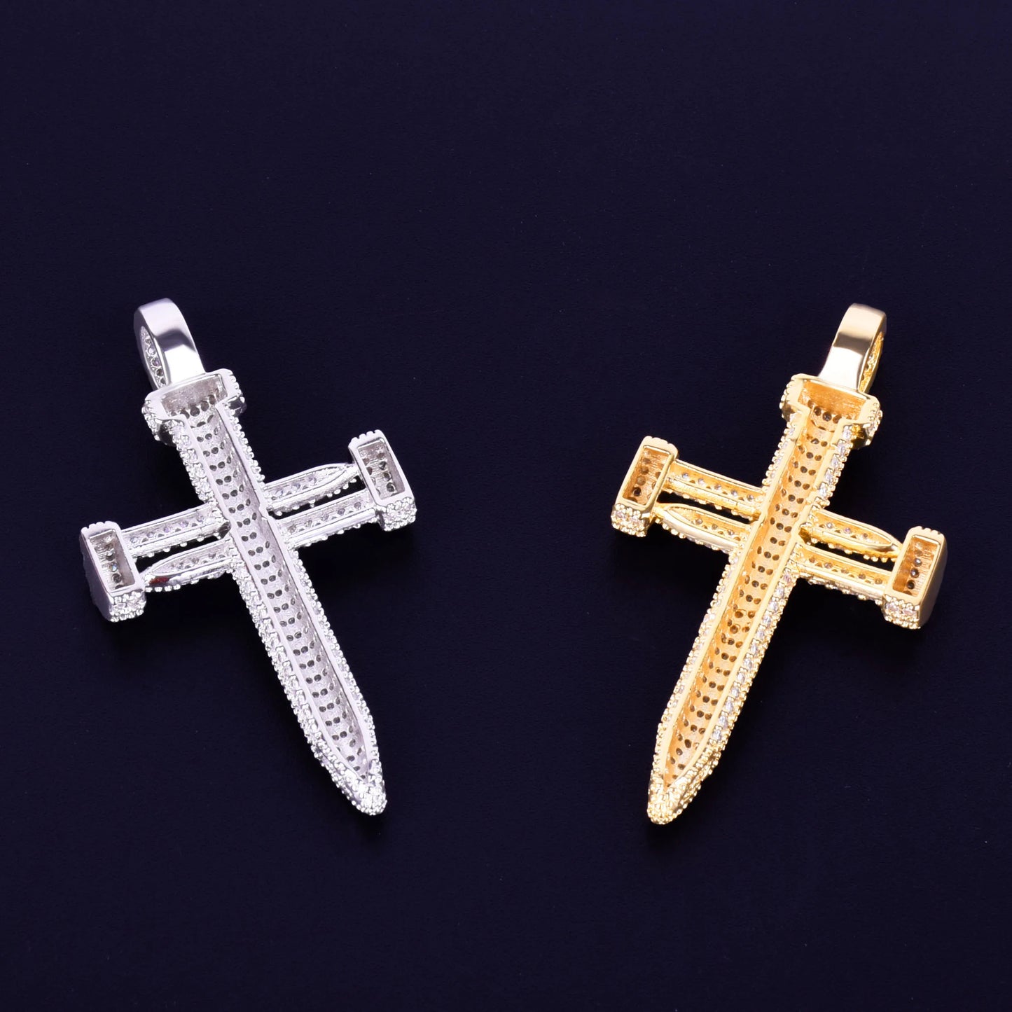 Nail Cross Pendant Necklace AAA Cubic Zircon Men's Hip Hop Street Rock Jewelry