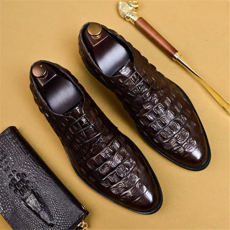 Men’s Grain Leather Crocodile Designer Business Dress Shoes