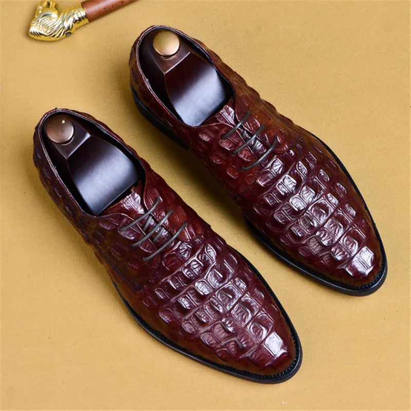 Men’s Grain Leather Crocodile Designer Business Dress Shoes