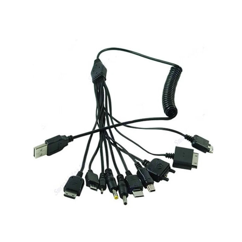 10-In-1 Multi-Function Universal Micro Mini USB Jack Spring Line Bundles Travel On Business to Charge Portable Devices