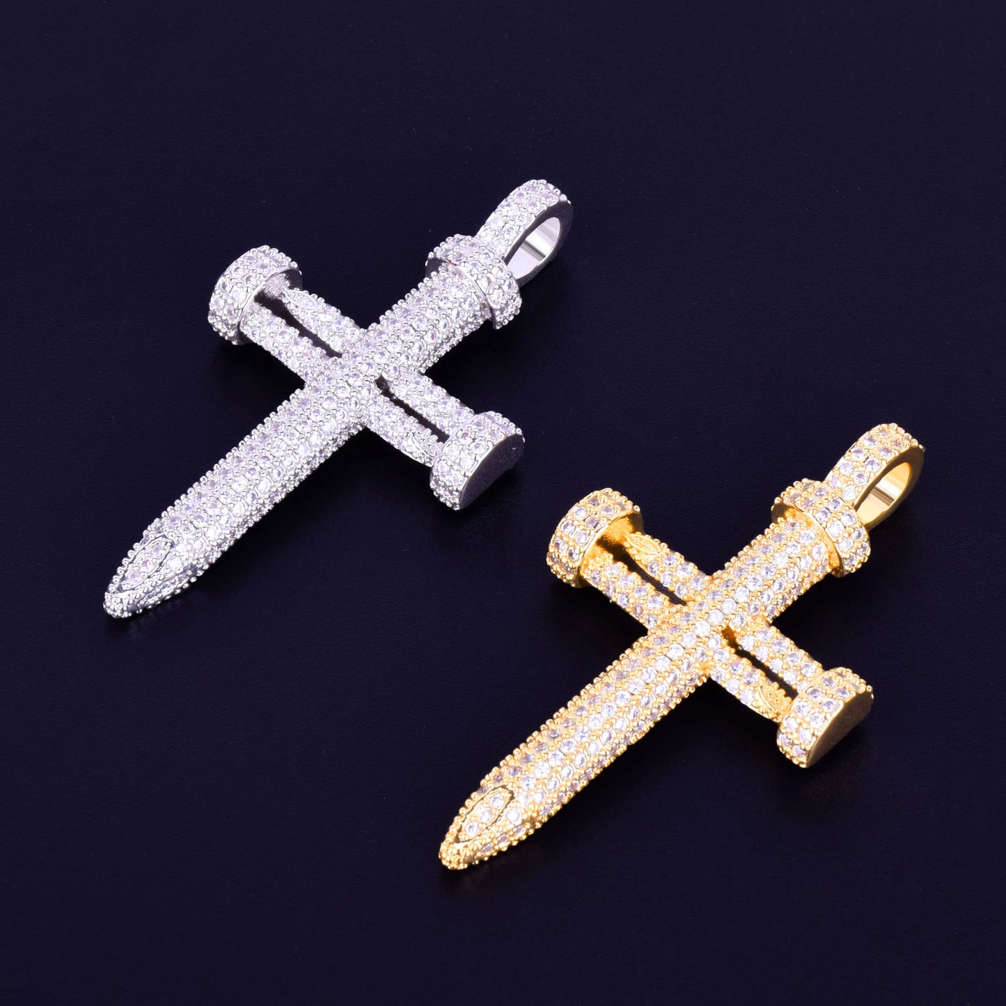 Nail Cross Pendant Necklace AAA Cubic Zircon Men's Hip Hop Street Rock Jewelry