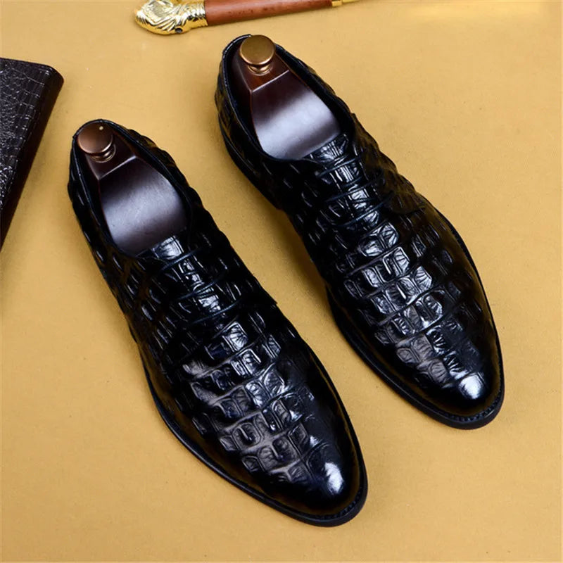 Men’s Grain Leather Crocodile Designer Business Dress Shoes