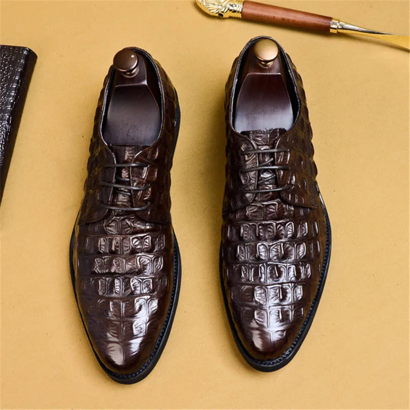 Men’s Grain Leather Crocodile Designer Business Dress Shoes