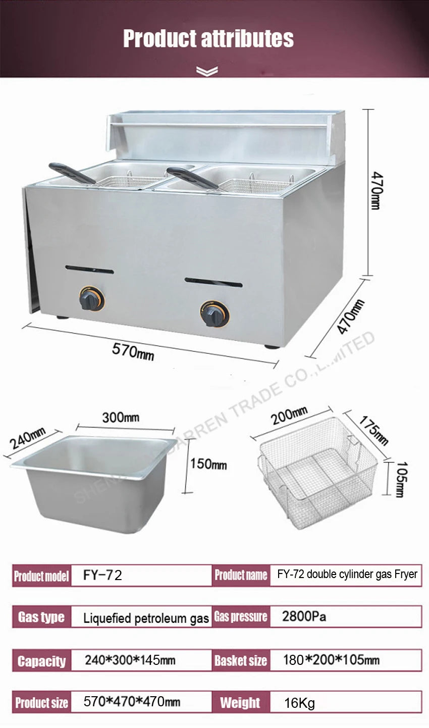 1PC 2016 Stainless Steel Gas Deep Double Fryer Mini Gas Fryer Potato Chip Fryer Machine Chicken Frying Machine