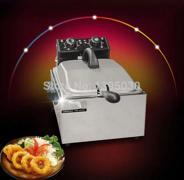 1PC 5.5L Chef Electric Commercial Deep Fryer Single Basket Steel Fried Chicken Maker Clocked Fryer