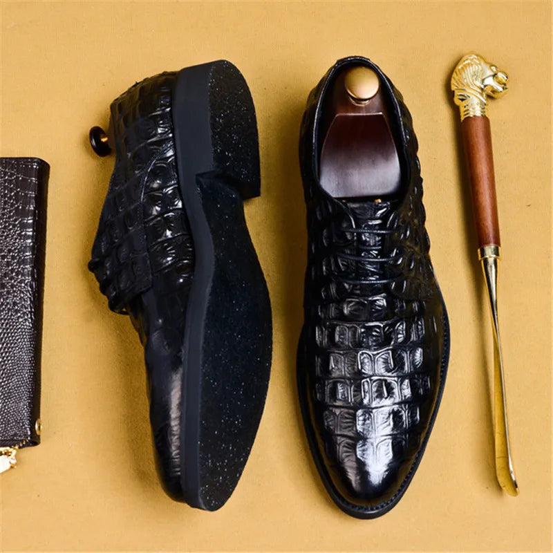 Men’s Grain Leather Crocodile Designer Business Dress Shoes