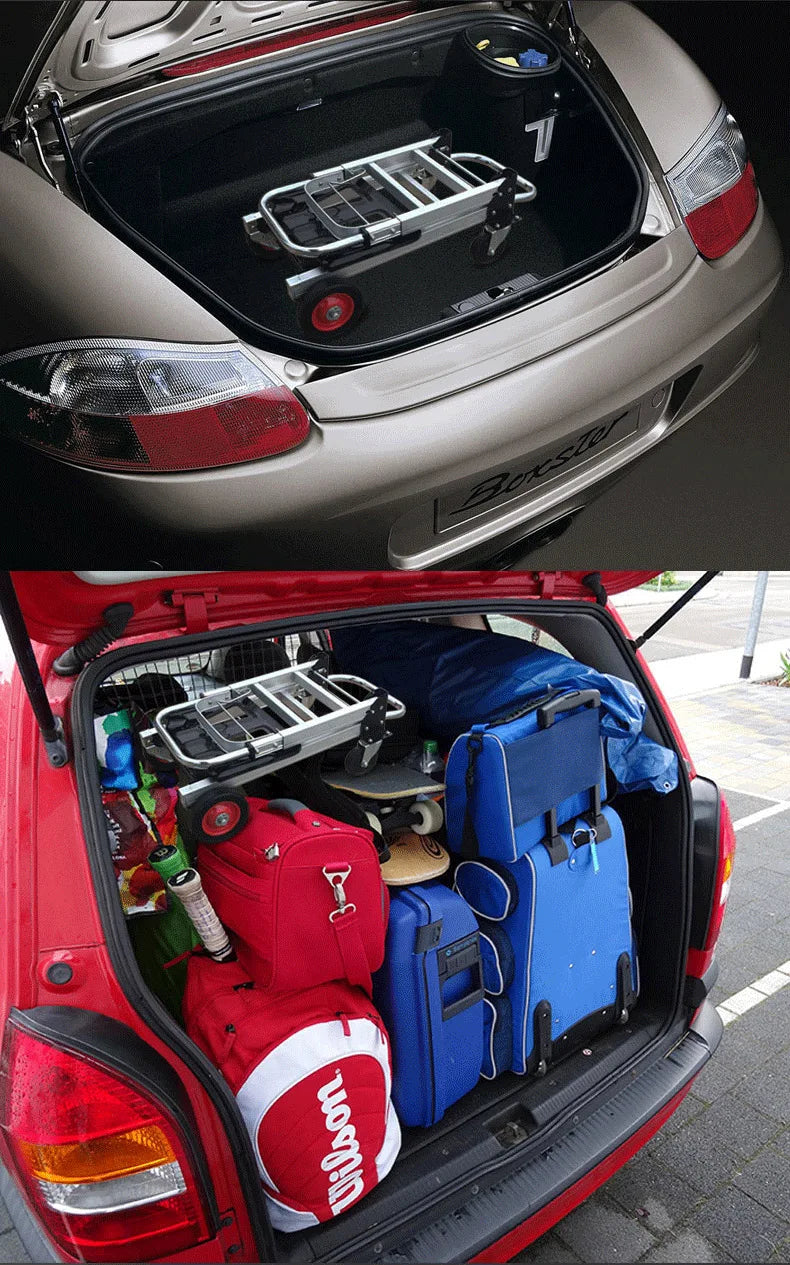 100KG Car Roll Luggage Cart Portable Luggage Trolley Folding Hand Truck Mute Flat Heavy Duty 4-wheel Foldable Shopping Cart