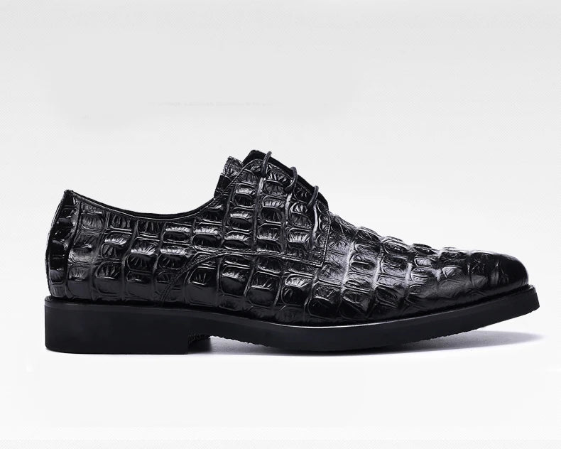 Phenkang Men Genuine Leather Crocodile Shoes Formal Dress Classic Style Burgundy Mens Wedding Lace Up Pointed Toe Oxford Shoes