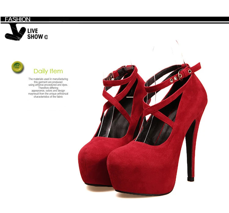 Shoes Woman Pumps Cross-tied Ankle Strap Wedding Party Shoes Platform Dress Women Shoes High Heels Suede Ladies Shoes Plus Size7