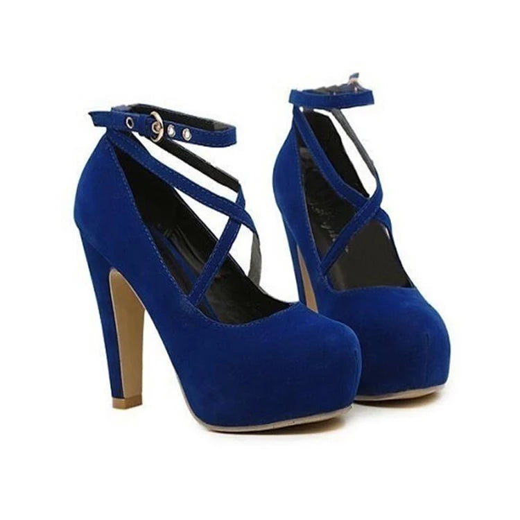 Shoes Woman Pumps Cross-tied Ankle Strap Wedding Party Shoes Platform Dress Women Shoes High Heels Suede Ladies Shoes Plus Size7