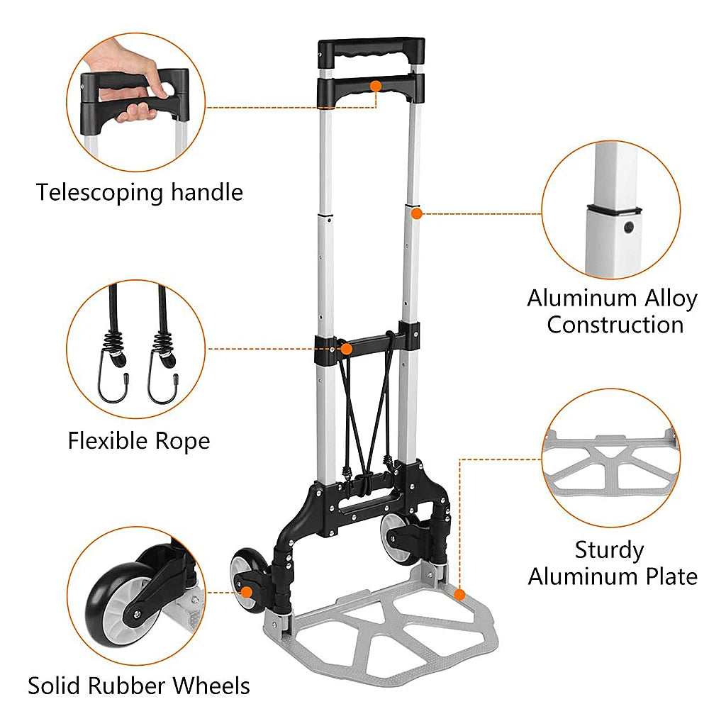Heavy Duty Aluminum Alloy Folding Hand Truck Portable Barrow Trolley Travel Luggage Shopping Cart Portable Home Use 160 LBS
