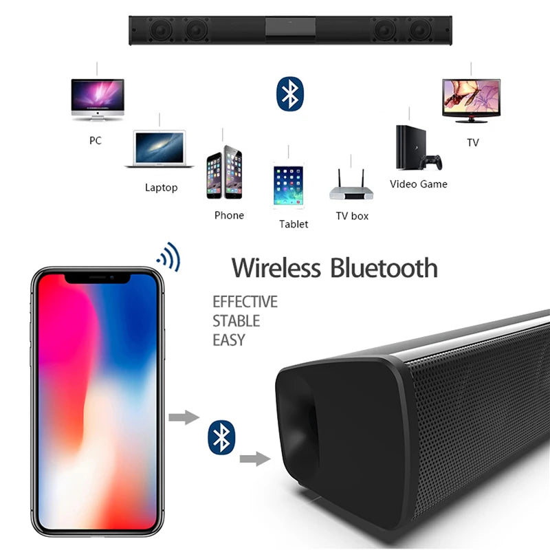 40W Wireless Bluetooth 5.0 Soundbar Speaker Hifi 3D Surround Stereo Support RAC TV Home Theater Sound bar with Remote Control