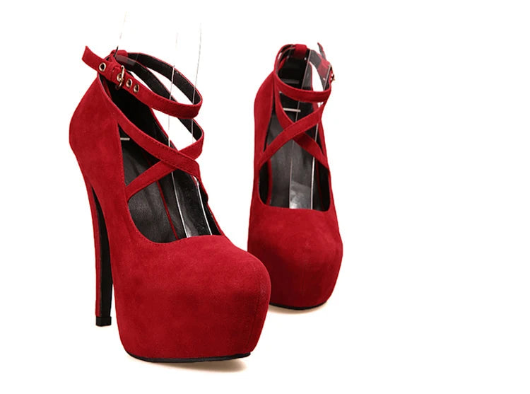 Shoes Woman Pumps Cross-tied Ankle Strap Wedding Party Shoes Platform Dress Women Shoes High Heels Suede Ladies Shoes Plus Size7