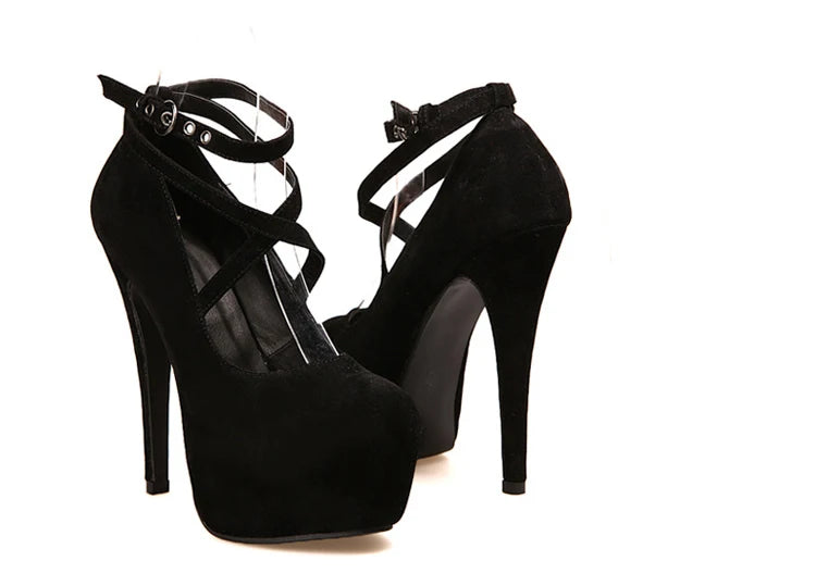 Shoes Woman Pumps Cross-tied Ankle Strap Wedding Party Shoes Platform Dress Women Shoes High Heels Suede Ladies Shoes Plus Size7