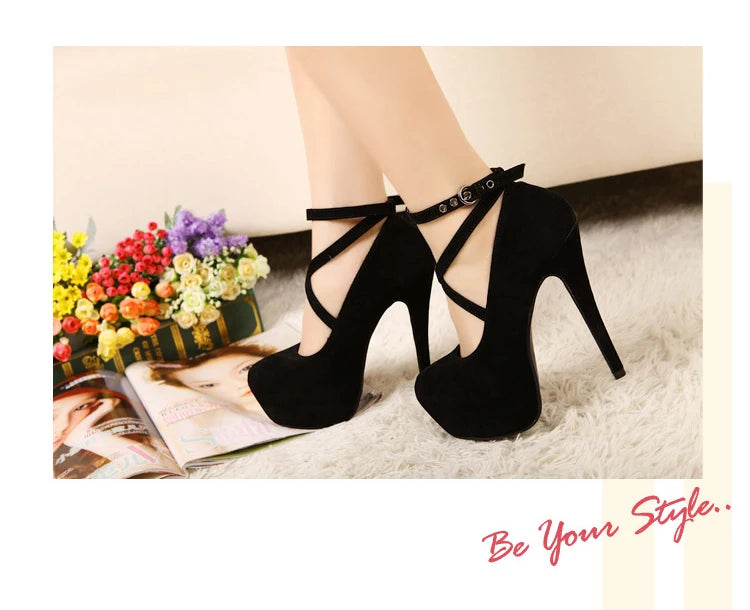 Shoes Woman Pumps Cross-tied Ankle Strap Wedding Party Shoes Platform Dress Women Shoes High Heels Suede Ladies Shoes Plus Size7