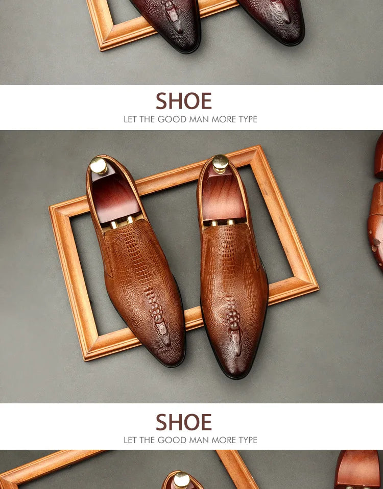 Handmade Mens Wedding Oxford Shoes Black Khaki Genuine Leather Brogue Men's Dress Shoes Slip On Business Formal Shoes For Men