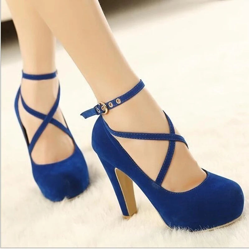 Shoes Woman Pumps Cross-tied Ankle Strap Wedding Party Shoes Platform Dress Women Shoes High Heels Suede Ladies Shoes Plus Size7