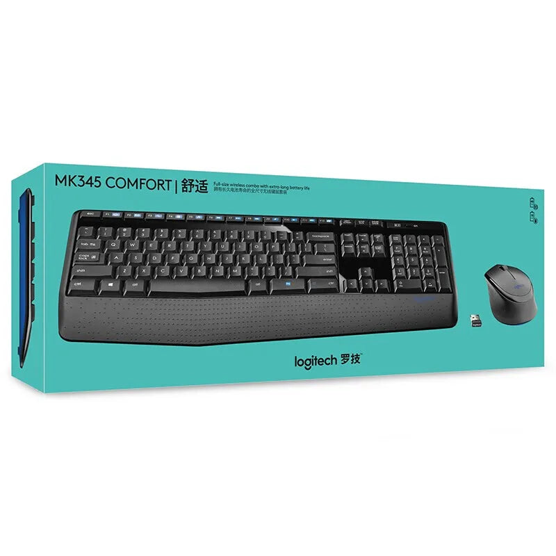 Logitech MK345 Wireless Keyboard Mouse Combos For PC Laptop Optical Ergonomic Mice Full Size Keyboard Combos Splash-Proof Office