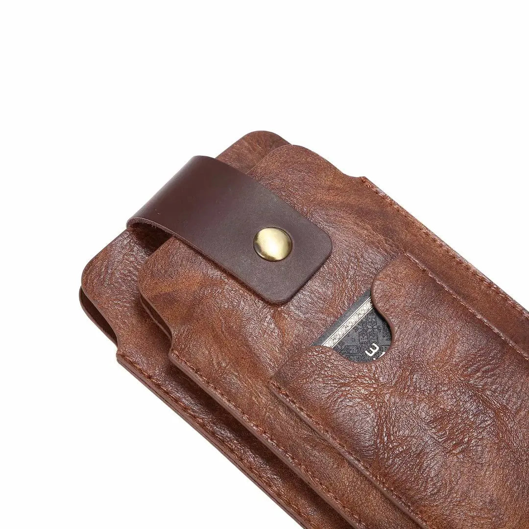 Cow Leather Dual Pouch Travel Men Waist Bag Holder For iPhone Samsung Xiaomi Redmi 7 Pro Huawei 2 Phone Belt Clip Case Holster