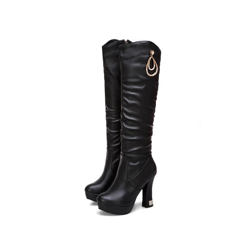 Winter Boots Women PU Sexy Fashion Knee Long Boots zipper High Heel Boots Platform Women Shoes Zapatos De Mujer Botas K1-4