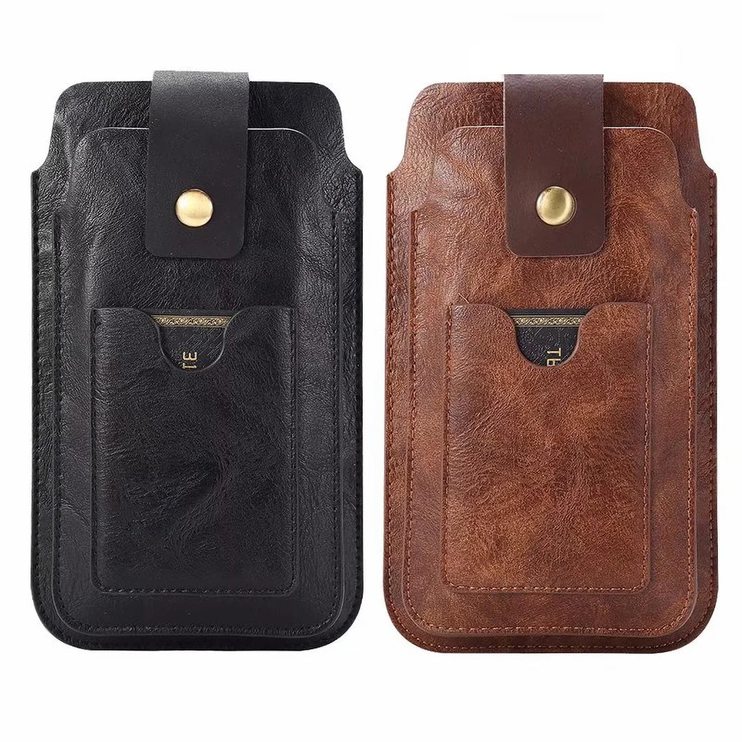Cow Leather Dual Pouch Travel Men Waist Bag Holder For iPhone Samsung Xiaomi Redmi 7 Pro Huawei 2 Phone Belt Clip Case Holster