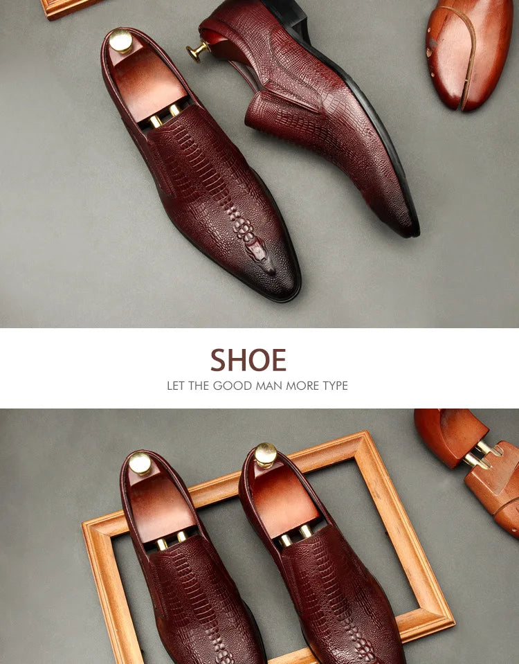 Handmade Mens Wedding Oxford Shoes Black Khaki Genuine Leather Brogue Men's Dress Shoes Slip On Business Formal Shoes For Men